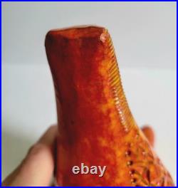 Bitossi Vtg MCM Aldo Londi Italian Pottery 1960s Orange Red Bird 8.5 RARE 60s