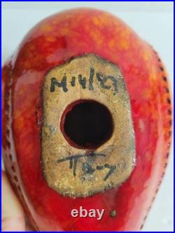 Bitossi Vtg MCM Aldo Londi Italian Pottery 1960s Orange Red Bird 8.5 RARE 60s