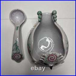 Bjørn Wiinblad Denmark Bird Punch Bowl with Spoon S3 No. 86 Hand Painted RARE