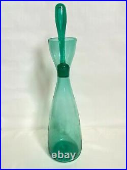 Blenko Art Glass Decanter Wayne Husted 564 Sea Green WithStopper 18 MCM RARE
