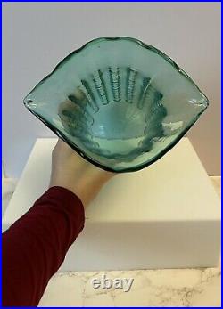 Blenko Vintage Mid Century Modern Art Glass Green Wavy Tall Vase Pitcher Rare