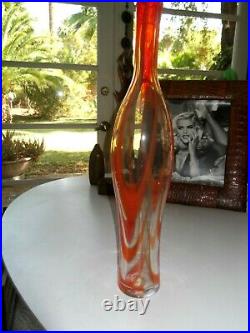 Blenko Vintage Rare Charisma Huge 21 Vase Bottle Gorgeous Orange Swirl
