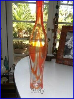 Blenko Vintage Rare Charisma Huge 21 Vase Bottle Gorgeous Orange Swirl