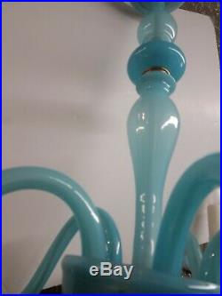 Blue opaline Chandelier modern Murano Glass rare mid-century Italian MCM vintage