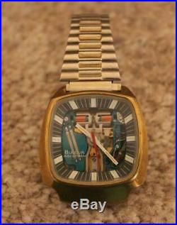 Bulova Accutron Spaceview 214 Men's Wrist Watch 1975 Tuning Fork Case Rare