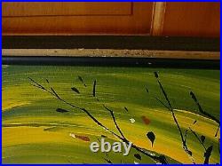 C. Roberts Painting Owls Canvas 37x37 Vtg 70s Mid Century Modern MCM Green RARE