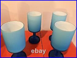 Carlo Moretti Blue Satin Cased Cups and Decanter Rare Italy Mid Century Modern