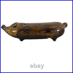 Ceramic Pottery Pig Coin Bank RARE VTG Long Skinny Mid Century Modern Brown