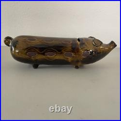 Ceramic Pottery Pig Coin Bank RARE VTG Long Skinny Mid Century Modern Brown
