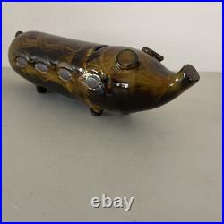 Ceramic Pottery Pig Coin Bank RARE VTG Long Skinny Mid Century Modern Brown