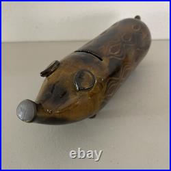 Ceramic Pottery Pig Coin Bank RARE VTG Long Skinny Mid Century Modern Brown
