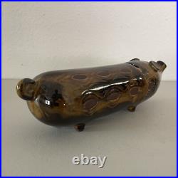 Ceramic Pottery Pig Coin Bank RARE VTG Long Skinny Mid Century Modern Brown