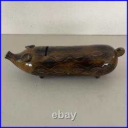 Ceramic Pottery Pig Coin Bank RARE VTG Long Skinny Mid Century Modern Brown