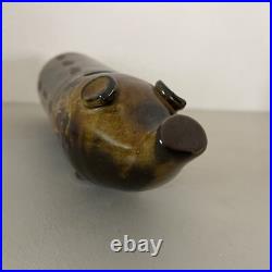 Ceramic Pottery Pig Coin Bank RARE VTG Long Skinny Mid Century Modern Brown