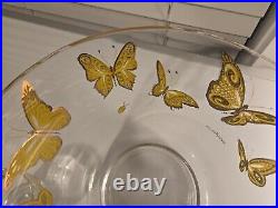 Culver Mid-century Modern Punch Bowl 22k Gold Butterflies With 11 Glasses RARE