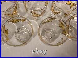 Culver Mid-century Modern Punch Bowl 22k Gold Butterflies With 11 Glasses RARE