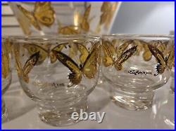 Culver Mid-century Modern Punch Bowl 22k Gold Butterflies With 11 Glasses RARE