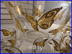 Culver Mid-century Modern Punch Bowl 22k Gold Butterflies With 11 Glasses RARE