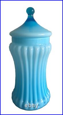 EMPOLI Cased Glass Italian Mid Century Modern Blue Lidded Fluted Jar RARE EMPOLI Cased Glass Italian Mid Century Modern Blue Lidded Fluted Jar RARE