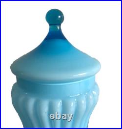 EMPOLI Cased Glass Italian Mid Century Modern Blue Lidded Fluted Jar RARE EMPOLI Cased Glass Italian Mid Century Modern Blue Lidded Fluted Jar RARE
