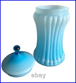 EMPOLI Cased Glass Italian Mid Century Modern Blue Lidded Fluted Jar RARE EMPOLI Cased Glass Italian Mid Century Modern Blue Lidded Fluted Jar RARE