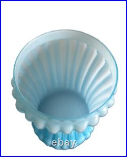 EMPOLI Cased Glass Italian Mid Century Modern Blue Lidded Fluted Jar RARE EMPOLI Cased Glass Italian Mid Century Modern Blue Lidded Fluted Jar RARE