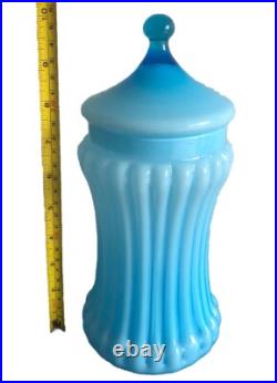 EMPOLI Cased Glass Italian Mid Century Modern Blue Lidded Fluted Jar RARE EMPOLI Cased Glass Italian Mid Century Modern Blue Lidded Fluted Jar RARE