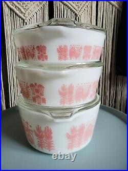EUC RARE Vintage Pyrex Pink Amish Butterprint Casserole Set with Lids