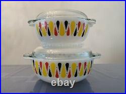 EXTREMELY RARE JAJ Pyrex HARLEQUIN (1962) Easy-Grip Casserole Dish Set with Lids