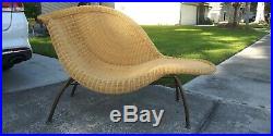 Eames, La Chaise Styled Mid Century Modern Sculptural Wicker Chaise RARE