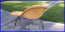 Eames, La Chaise Styled Mid Century Modern Sculptural Wicker Chaise RARE