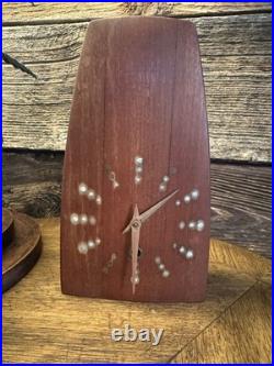 Early Rare Mid Century Modern Teak Brass Statue Clock. Beautiful