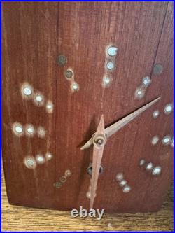 Early Rare Mid Century Modern Teak Brass Statue Clock. Beautiful