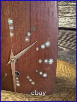 Early Rare Mid Century Modern Teak Brass Statue Clock. Beautiful