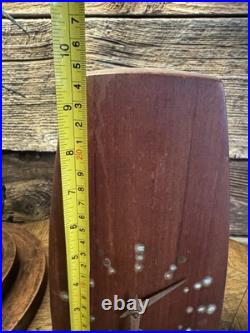 Early Rare Mid Century Modern Teak Brass Statue Clock. Beautiful