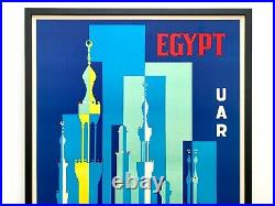 Egypt Uar Rare 1962 MID Century Modern Silkscreen Print Framed Travel Poster