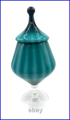 Empoli Teal Blue Apothecary Jar Glass Opaline Circus Tent MCM Vintage Italy RARE