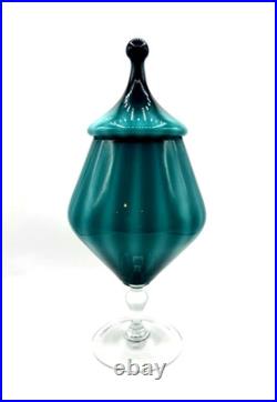 Empoli Teal Blue Apothecary Jar Glass Opaline Circus Tent MCM Vintage Italy RARE