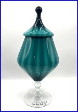 Empoli Teal Blue Apothecary Jar Glass Opaline Circus Tent MCM Vintage Italy RARE