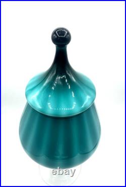 Empoli Teal Blue Apothecary Jar Glass Opaline Circus Tent MCM Vintage Italy RARE
