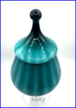 Empoli Teal Blue Apothecary Jar Glass Opaline Circus Tent MCM Vintage Italy RARE
