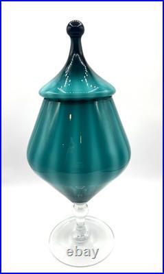 Empoli Teal Blue Apothecary Jar Glass Opaline Circus Tent MCM Vintage Italy RARE
