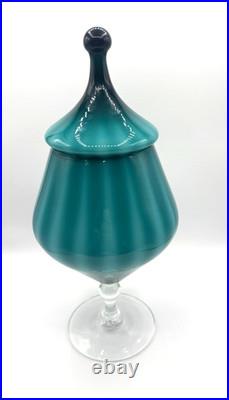 Empoli Teal Blue Apothecary Jar Glass Opaline Circus Tent MCM Vintage Italy RARE