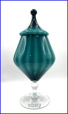 Empoli Teal Blue Apothecary Jar Glass Opaline Circus Tent MCM Vintage Italy RARE