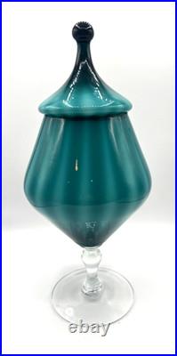 Empoli Teal Blue Apothecary Jar Glass Opaline Circus Tent MCM Vintage Italy RARE