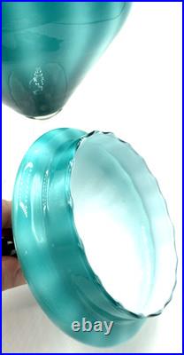 Empoli Teal Blue Apothecary Jar Glass Opaline Circus Tent MCM Vintage Italy RARE
