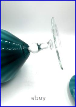 Empoli Teal Blue Apothecary Jar Glass Opaline Circus Tent MCM Vintage Italy RARE
