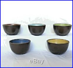 Ex. Rare 5 Piece Set Of Heath Ceramics Multi-colored Tea Bowls /cups 1948-1952