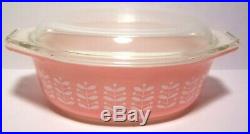 Extremely Rare HTF Pyrex Pink Stems Casserole Dish with Lid 043 EXC CLEAN