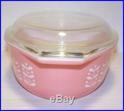 Extremely Rare HTF Pyrex Pink Stems Casserole Dish with Lid 043 EXC CLEAN